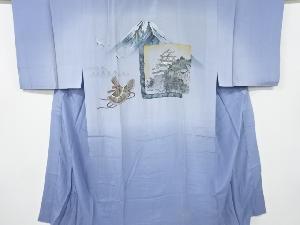 アンティーク　富士に城模様単衣男物長襦袢